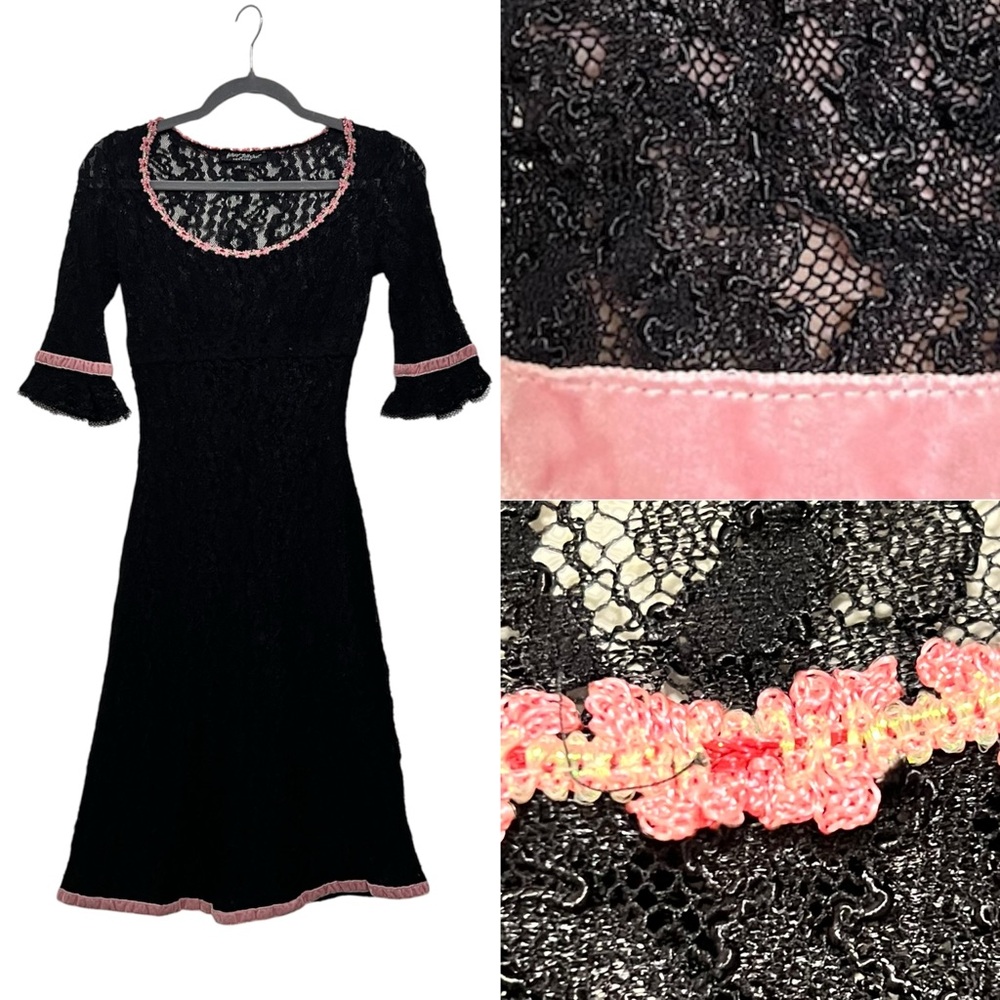 Vintage Betsey Johnson New York Sheer Lace Velvet Ribbon Butterfly Slip Dress